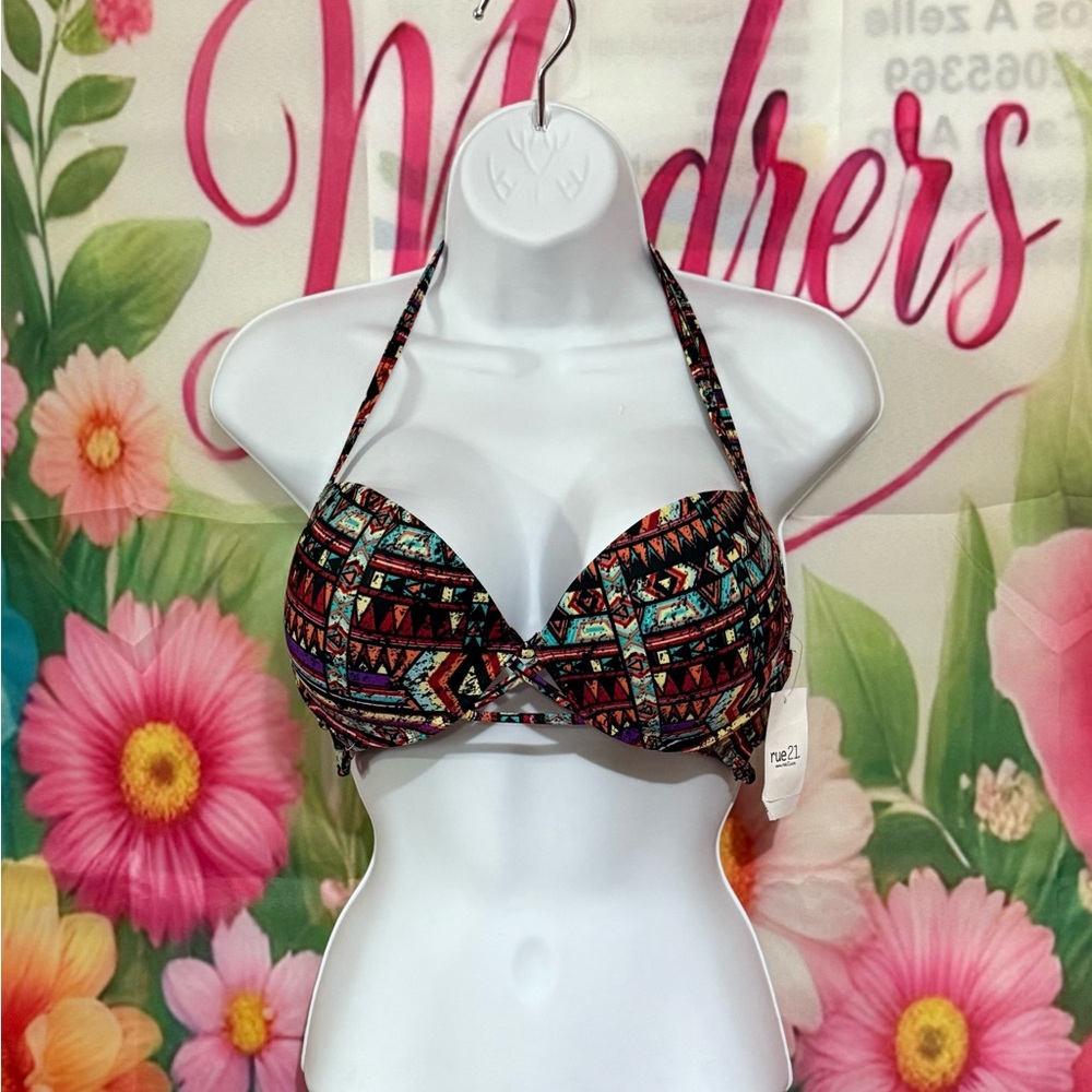 Apollo Swim Red and Green Bikini Halter Top